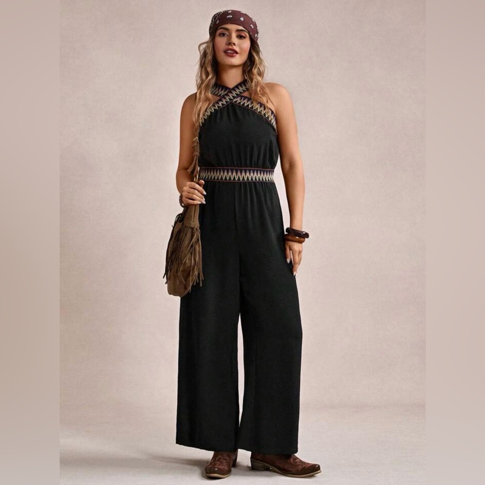 Black Leaf Halter With Multicolor Zigzag Crisscro… - image 2